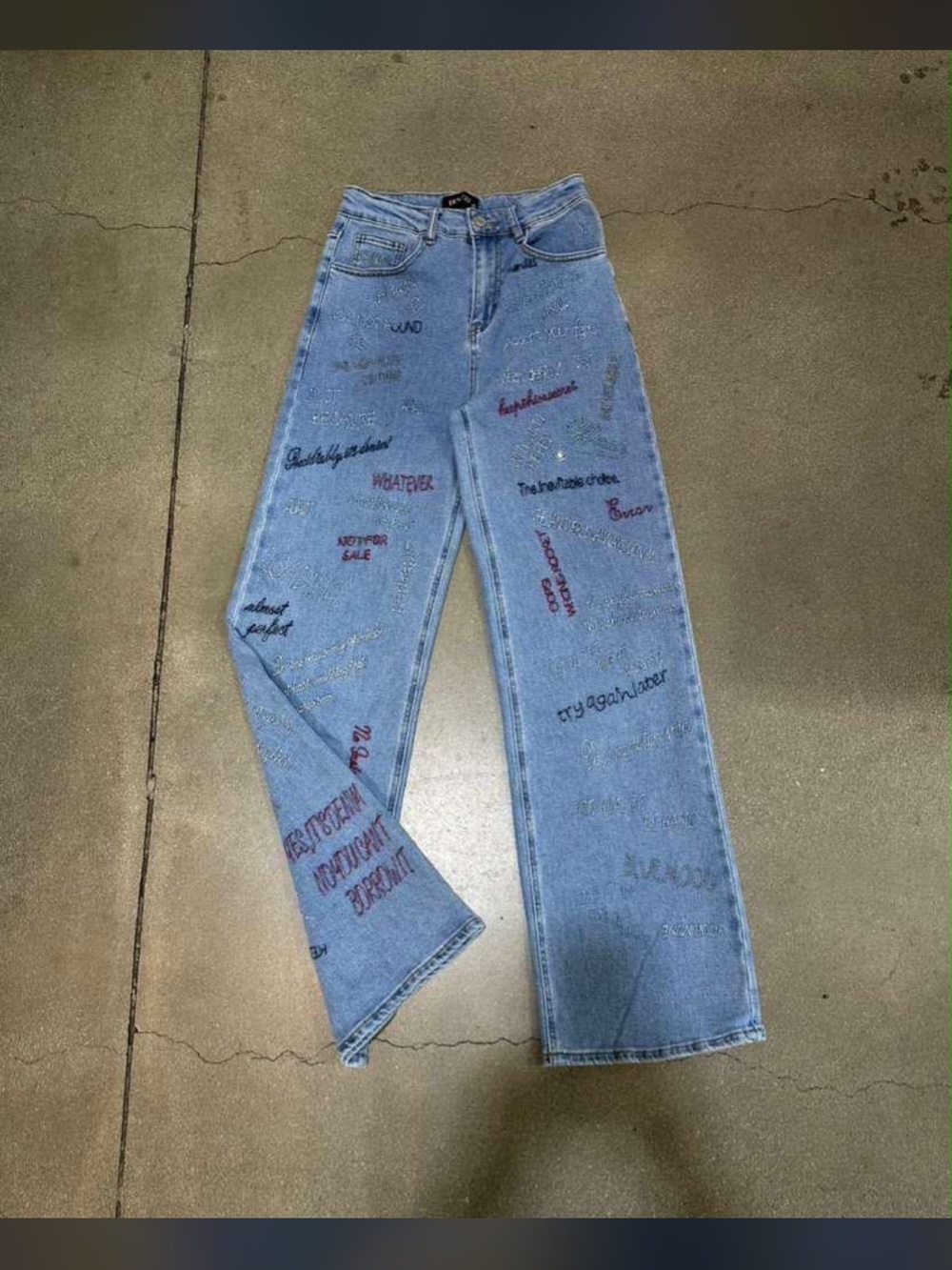 Light Blue Embroidered Wide-Leg Women’s Jeans